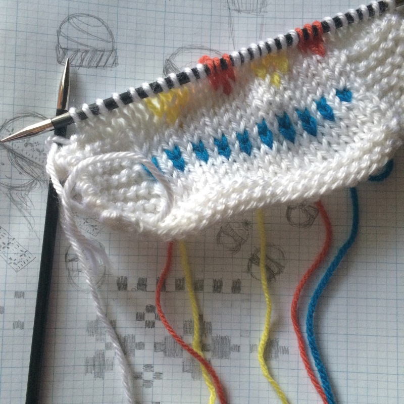 Primary colored knitting swatch